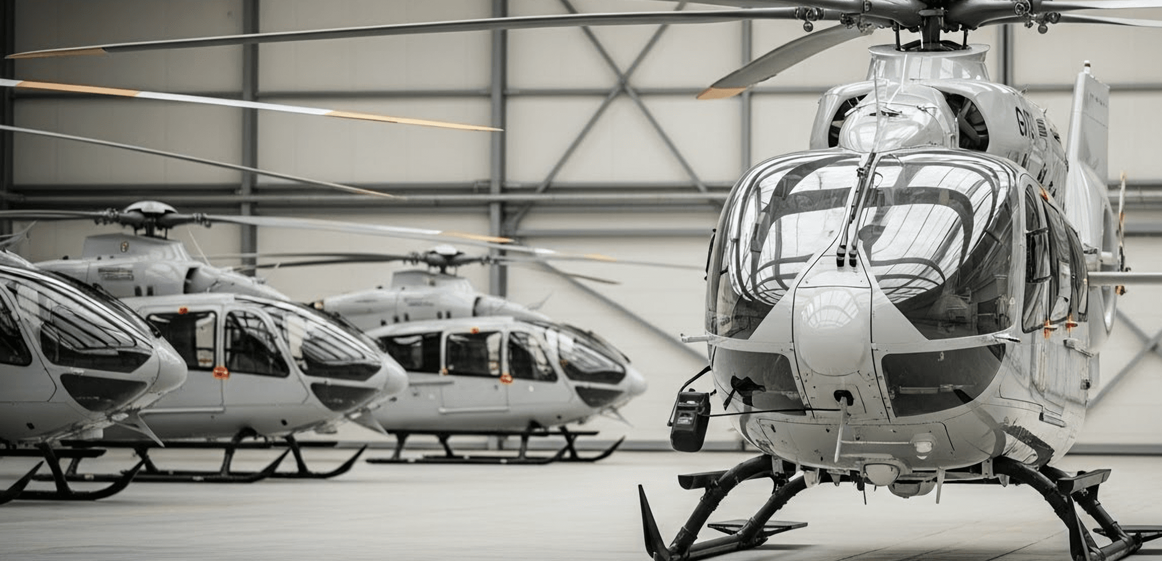 Professional helicopter hangar with multiple aircraft